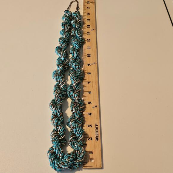 Multistrand Turquoise Beaded Necklace - Chunky Twist Design - Picture 4 of 6
